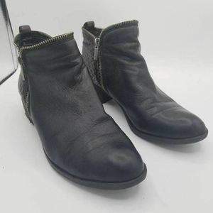 Lucky Brand Womens Ankle Booties Black Leather Cuban Heel Almond Toe Side Zip 8M